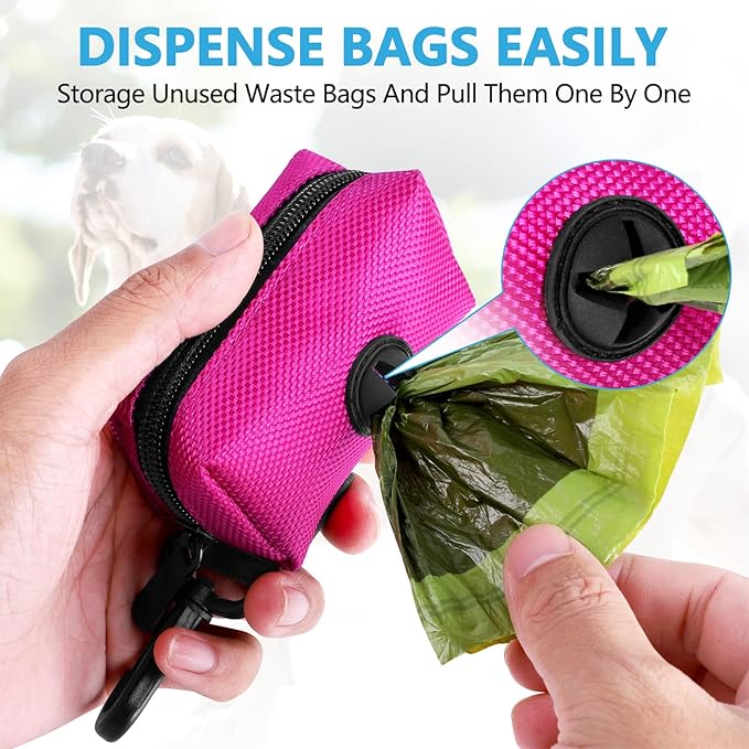 Dog Waste Bag Dispenser Pet Poop Bags Holder for Doggie Waste Bags Dispensers Soft Fabric Zipper Small Doggy Puppy Pouch for Leash Accessory Attachment with Carrier,Pink-PawvioPets