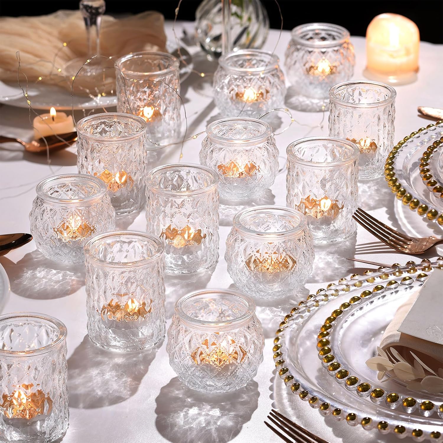36pcs Assorted Clear Votive Candle Holders, Tea Light Candle Holders for Wedding Centerpiece, Glass Candle Holder for Table Centerpiece, Home and Party Decorations