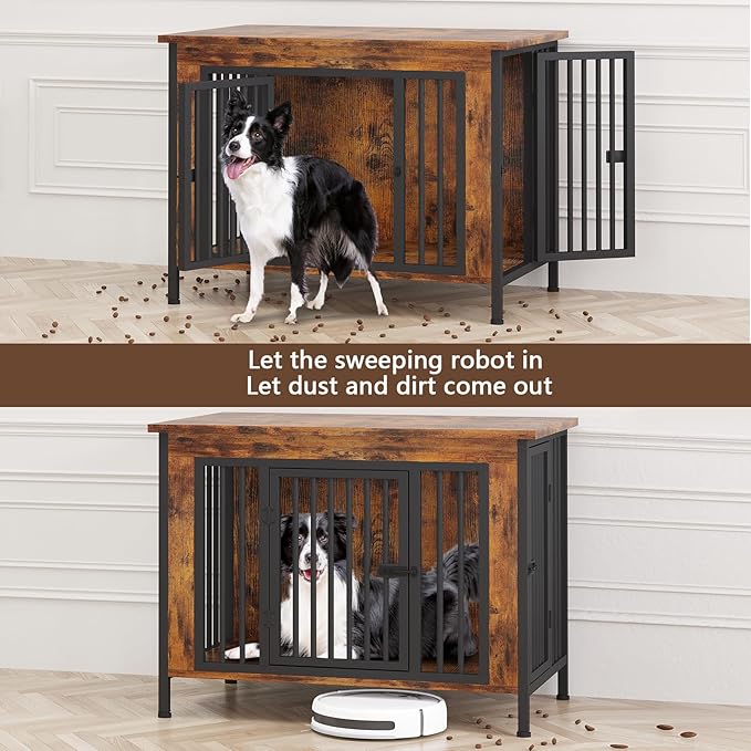 EasyCom 39.96" XL Wooden Large Dog Crate Furniture for Medium and Large Breed, Chew-Resistant Dog Kennel Furniture Indoor with 2 Doors and 3.94" Raised Feet, as TV Stand, End Table, Crate Table-PawvioPets