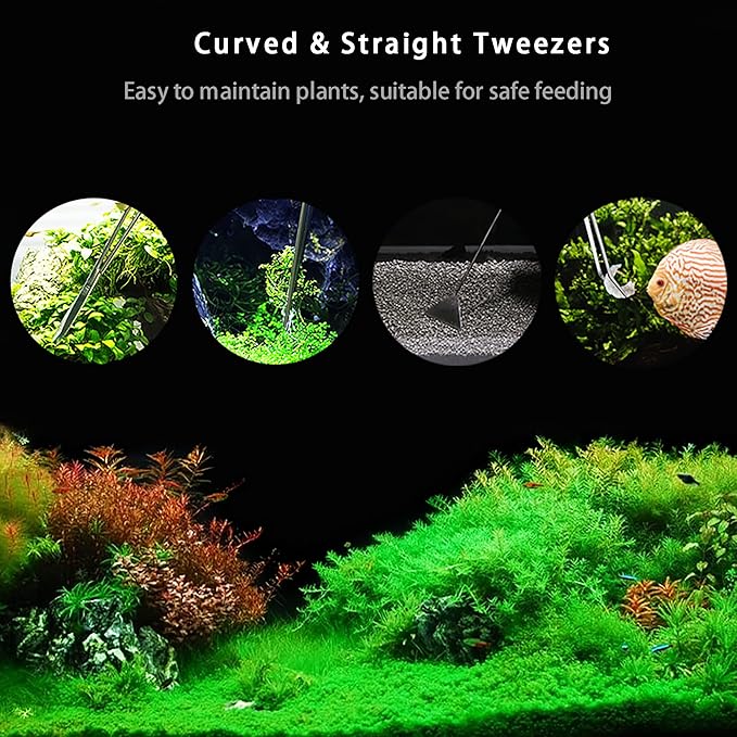 Aquarium Starter kit, The Package includes a Fish Tank Thermometer, aquascape Tool kit with a Sand Spatula, Straight Tweezers, Curved Tweezers, Curved Scissors, Handheld Sponge pad(3 PCS)-PawvioPets