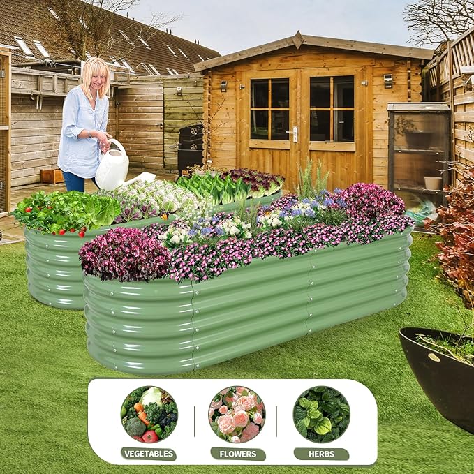 Galvanized Raised Garden Bed Outdoor- 2 Pcs Raised Beds for Gardening| Metal Planter Box, Steel Raised Garden Bed Kit with Gloves for Vegetables, Flower, Herbs (6x2x1.4FT, Green)-PawvioPets