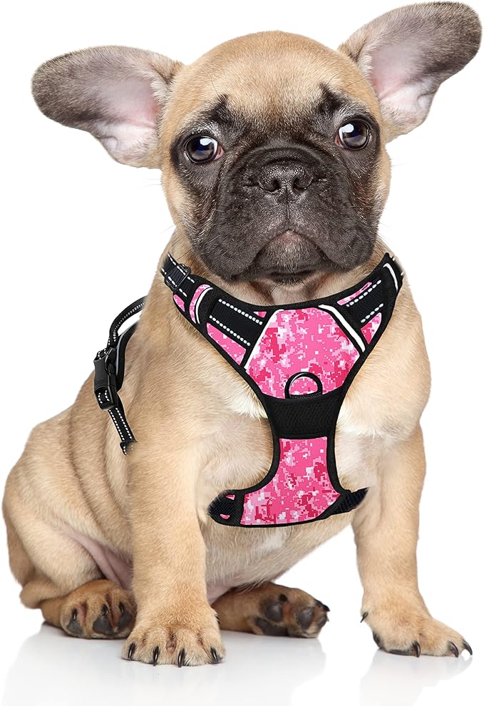 BARKBAY No Pull Dog Harness Large Step in Reflective Dog Harness with Front Clip and Easy Control Handle for Walking Training Running(Pink camo,S)-PawvioPets
