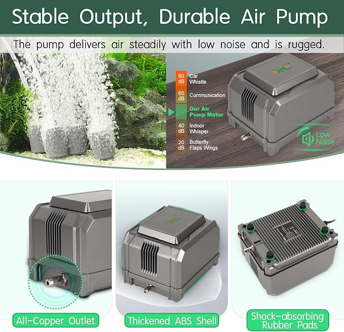hygger Aquarium Air Pump 10W/15W 0.025Mpa/0.03Mpa Powerful Adjustable Fish Tank Air Pump 4 Outlets Oxygen Aerator for Medium Large Fish Tank Up to 1000 Gallon,Samll Pond,Hydroponics,Commercial Use-PawvioPets