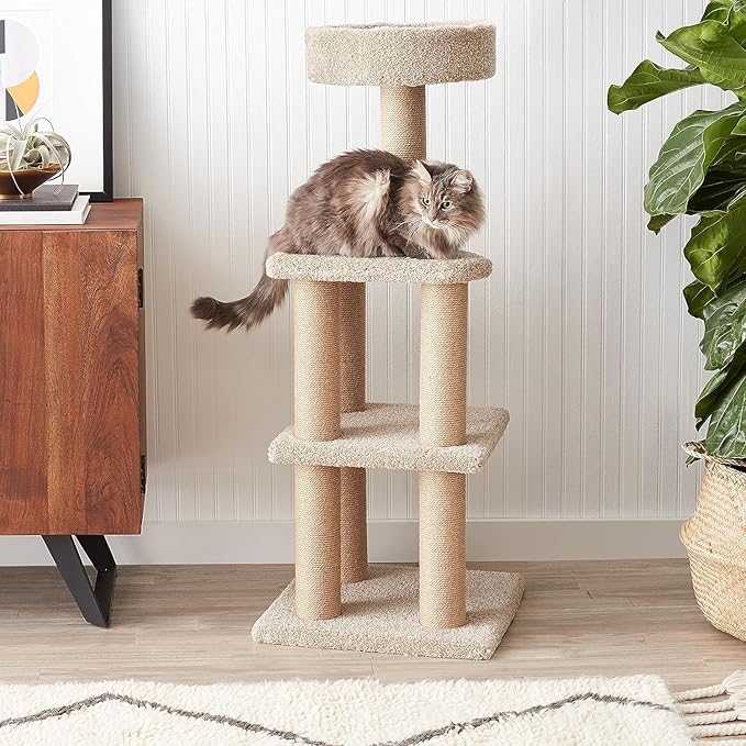 Amazon Basics Cat Tree - Indoor Cat & Kittens Multi-Level Climbing Activity Tower with Scratching Posts, Large (45.9"H) - Beige-PawvioPets