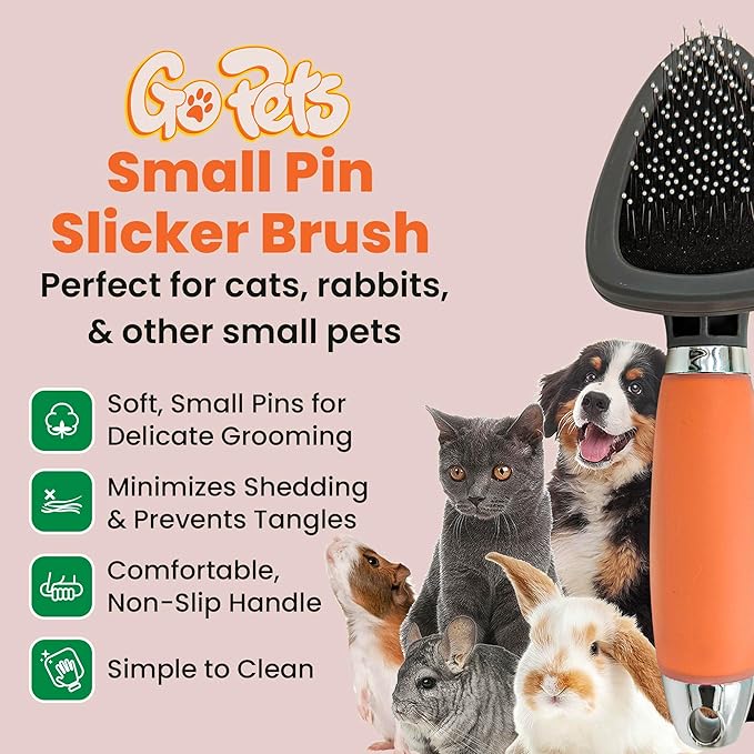 GoPets Small Pin Slicker Brush, Easy-Groom Pin Comb for Tangles & Shedding, Rounded Safety Tips, Dematting Brush for Short & Long Hair Cats, Dogs & Furry Pets, Ideal for Sensitive, Hard-to-Reach Areas-PawvioPets