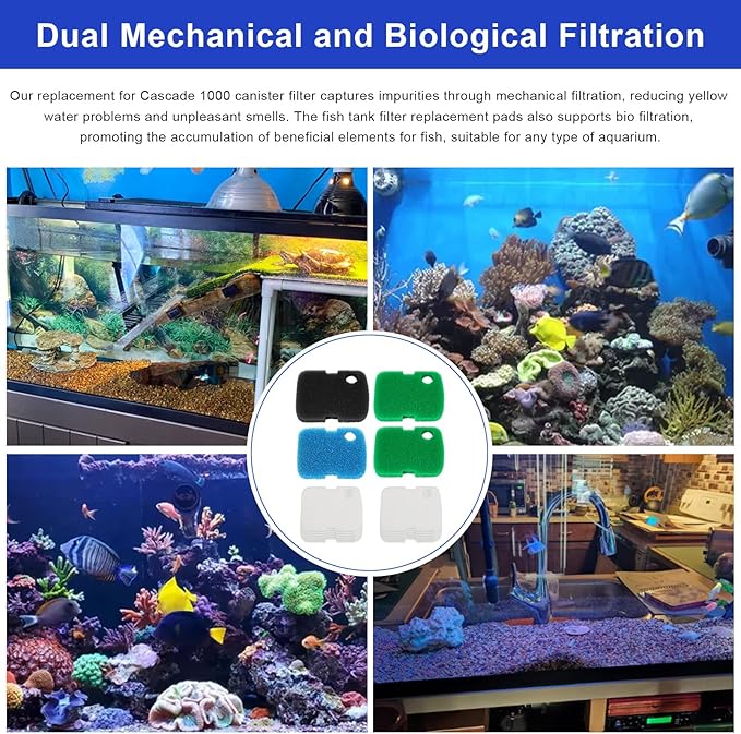 16 PCS Replacement Canister Filter Media Pad Compatible with Penn Plax Cascade 700/1000 CCF2UL/CCF3UL, Aquarium Bio Floss Pads Part, Activated Carbon Sponge Filters Pads for Fish Tank-PawvioPets