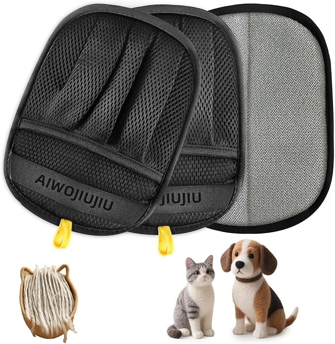 2𝑷𝒄𝒔 Pet Hair Removal Glove for Cats & Dogs, Newly Pro Five-Finger Electrostatic Pet Hair Remover Gloves, Reusable & Washable Magic Brush Pet Hair Removal Tool for Couch, Clothing, Carpet, Car Seat-PawvioPets