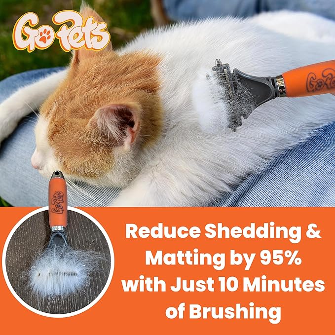 GoPets 2-Sided Dematting & Deshedding Comb for Dogs & Cats, Versatile Undercoat Detangler Brush for Shedding, Matted Hair & Fur Remover Tool, Stress-Free Pet Grooming Rake with Ergonomic Handle-PawvioPets