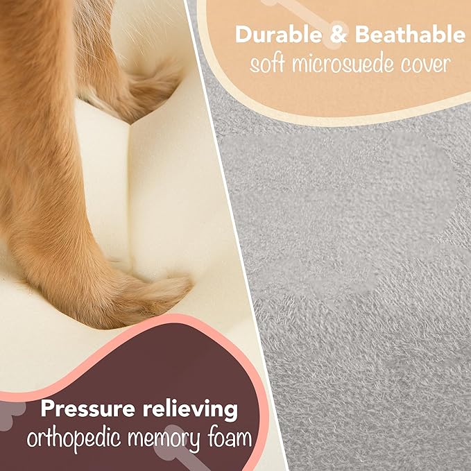 Friends Forever X-Large Dog Bed, Orthopedic Dog Sofa Memory Foam Mattress, Calming Dog Couch Bed, Wall Rim Pillow, Water Resistant Liner, Washable Cover, Non-Slip Bottom, Chester, X-Large Grey-PawvioPets