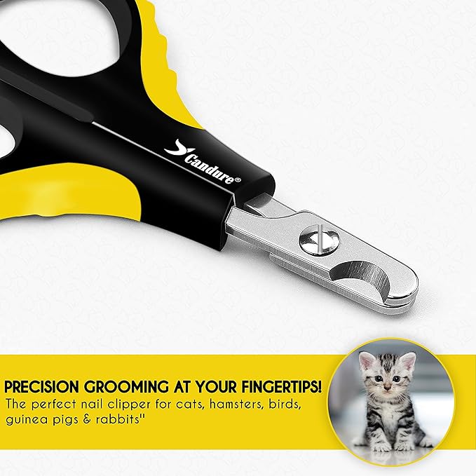 Candure Cat Nail Clipper Stainless Steel Cat Claw Trimmers for Rabbits, Guinea Pigs, Birds, Puppies, Kittens and Small Animals Pet Nail Clipper for Professional and Home Use (Yellow)-PawvioPets