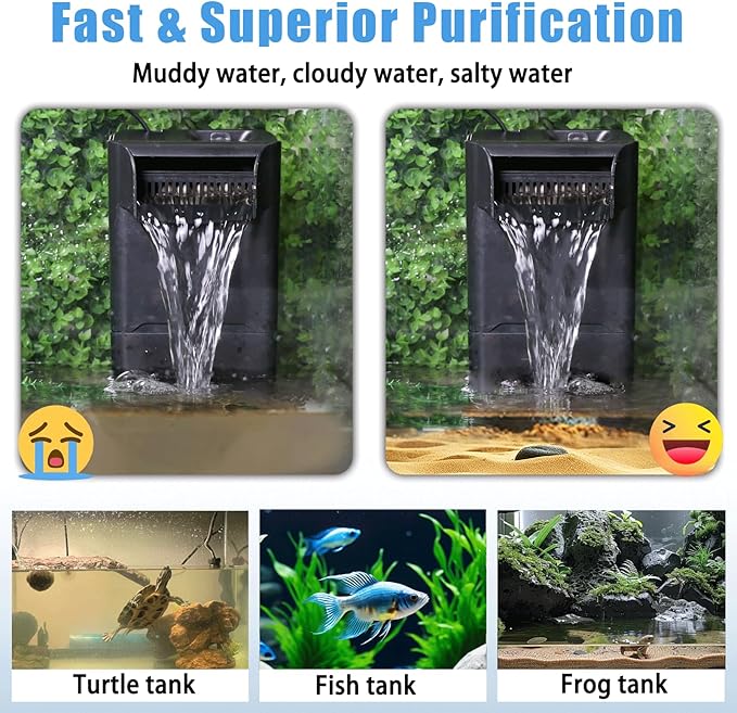 220GPH Turtle Filter for 20-45 Gal Tank, Small Turtle Filters 3-Stage Filtration for Freshwater Saltwater Cloudywater, Ultra-Quiet and Flow Adjustable for Fish Turtles Shrimps Amphibians Frogs-PawvioPets