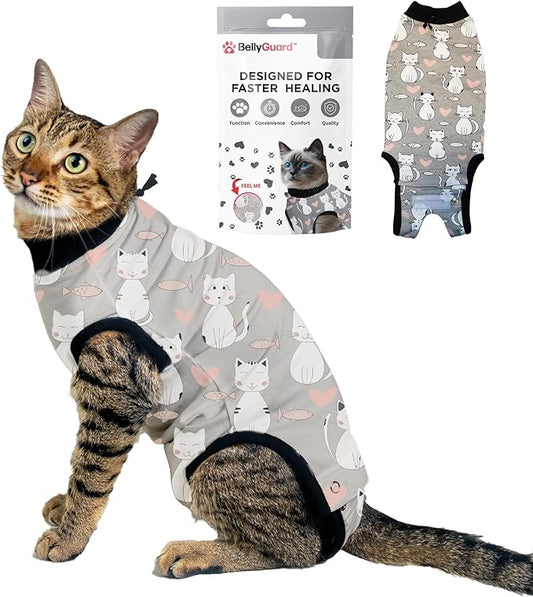 Bellyguard Cat Recovery Suit Female and Male, Comfy Onesie After Surgery, Kitten Clothes for Post-Op Care, Neuter and Spay Healing Outfits for Cats Only – Comfortable Kitten and Adult Cone Alternative-PawvioPets
