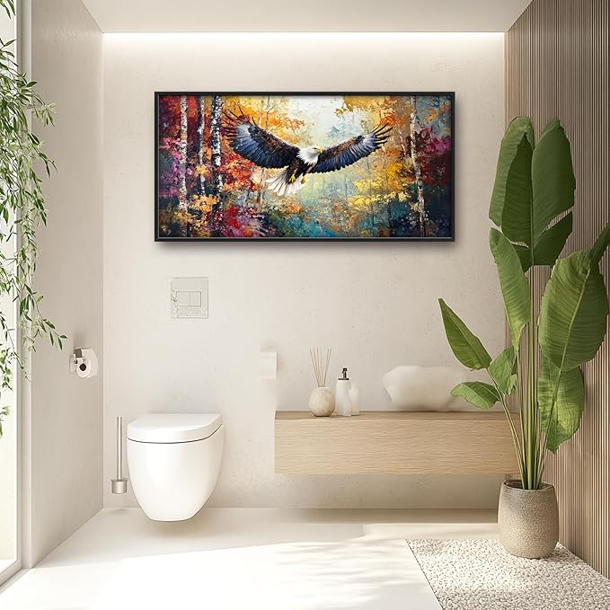 Extra Large Framed Bald Eagle Wall Art,Abstract Colorful Forest Wall Decor,Autumn Fall Forest Pictures for Living Room,Canvas Print Painting Modern Artwork Bedroom Office Home Decor 60L x 30W-PawvioPets