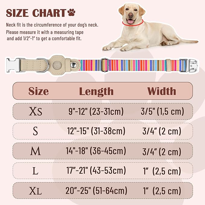 AirTag Dog Collar for Small Medium Large Breed - Adjustable Cute Pattern Dog Collar with Airtag Holder - Soft Leather Tracker GPS Apple Air Tag Pet Collars (X-Small, 9"-12" Neck Fit, Serape)-PawvioPets
