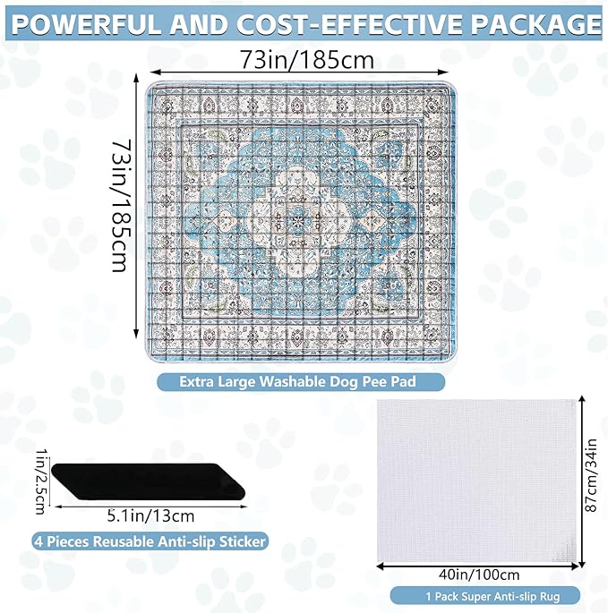 Extra Large Washable Pee Pads for Dogs (72"x72"), Upgrade Reusable Puppy Pads with Non-Slip Rug Pad, Super Thickening Absorbent Leakproof Dog Traning Pads Whelping Pad for Dogs, Doggie-PawvioPets
