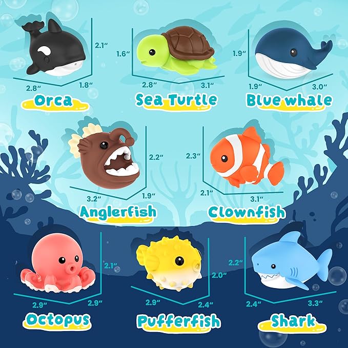 8 PCS Ocean Animal Bath Toys Mold Free Infant Bath Tub Toys for 12 Months - No Hole Bathtub Toys for Toddlers 1-3 Water Pool Toys for Baby Toddler Ages 1+-PawvioPets