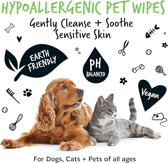 Dog Wipes, 100% Plastic Free Biodegradable pet Wipes for Full Body, Eye Wipes, Ear Wipes, Bum & Paws. 110 Sensitive Dog Grooming Wipes for Dogs, Puppy & cat Grooming (Fragrance Free)-PawvioPets
