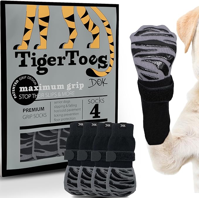 DOK TigerToes Premium Non-Slip Dog Socks for Hardwood Floors - Extra-Thick Grip That Works Even When Twisted - Prevents Licking, Slipping, and Great for Dog Paw Protection (XXXL)-PawvioPets