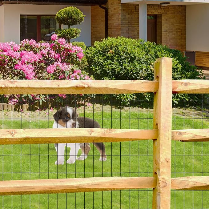 Black PVC Coated Welded Wire Fence 24 Inch x 50 Foot, 2 Inch x 4 Inch 15GA, Garden Border Fencing Roll Vinyl Coating Metal Wire Mesh Hardware Cloth for Yard Vegetable Plant Protection-PawvioPets