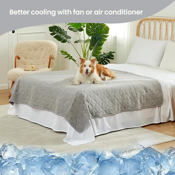 Cozy Bliss Leakproof Cooling Blanket for Large Dogs – Q-Max>0.4, Durable & Washable Dog Cooling Mat for Hot Weather, Soft Pet Throw & Couch Protector for Multiple Pets 60x80 Inch, Heather Silver Grey-PawvioPets