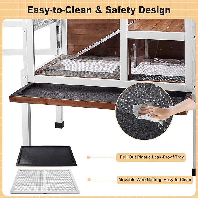 2-Story Guinea Pig Cage with Stand, Indoor Wooden Hamster Cage with Ramp, Pull-Out Tray, Hideout & Platform, Acrylic Transparent Small Animal Habitat for Chinchillas, Ferrets, Hedgehogs, Walnut-PawvioPets