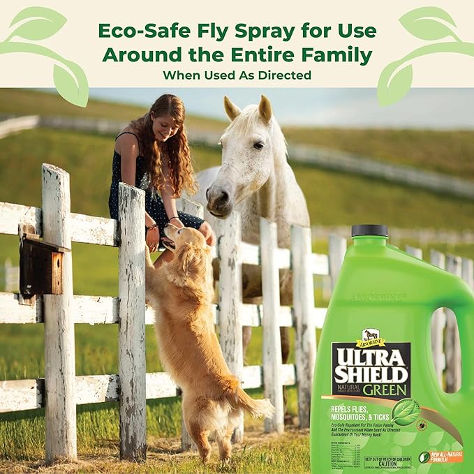 Absorbine UltraShield Green All-Natural Fly & Insect Repellent for Horses & Dogs, Essential Oils Repel & Control, 128oz Bottle, No Sprayer-PawvioPets