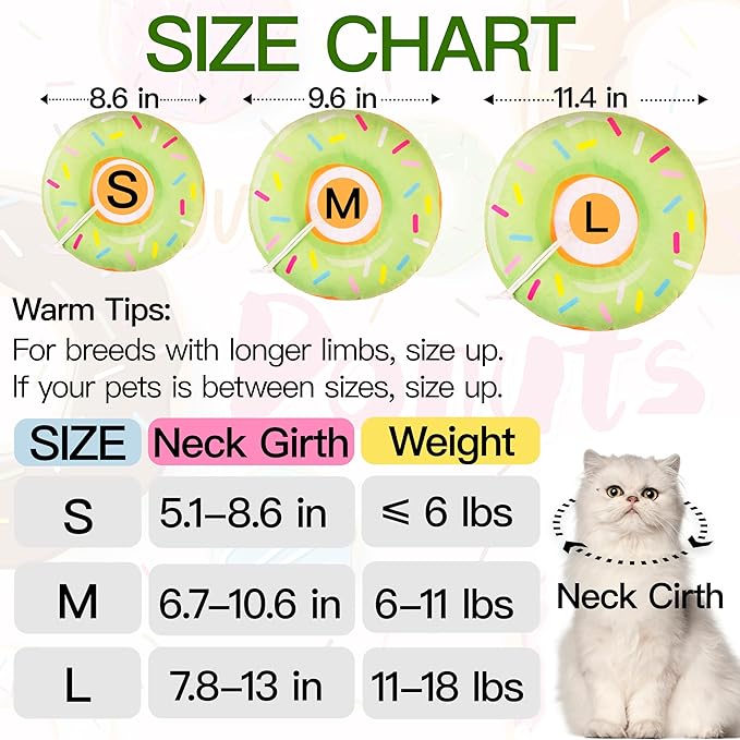 Cat Cone Collar Soft, Cute Cat Donut Collar After Surgery, Adjustable Kitten Recovery Cones to Stop Licking, Lightweight Neck Elizabethan Collars for Cats Kittens (Green, Small)-PawvioPets