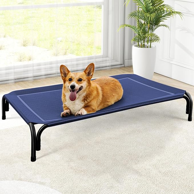 Elevated Dog Bed, Raised Outdoor Dog Bed for Large Sized Dogs, Portable Cooling Pet Cot with Breathable & Washable Mesh, Indoor & Outdoor Pet Hammock with Skid-Resistant Feet.-PawvioPets