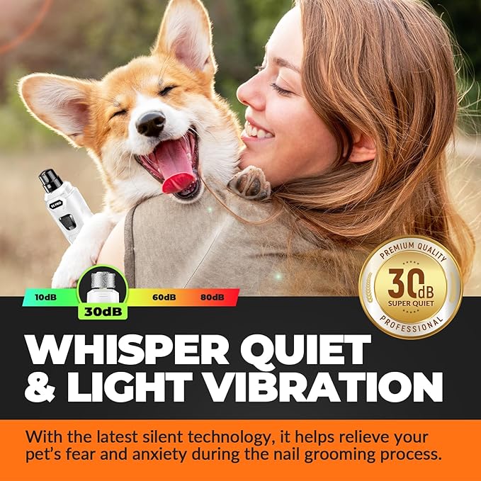 Dog Nail Grinder with 2 LED Lights Powerful 2 Speeds Super Quiet Dog Nail Trimmers with 3 Grinding Wheels Rechargeable Pet Dog Nail Clippers for Large Medium Puppy Dogs Dog Nail File Cat Nail Clipper-PawvioPets