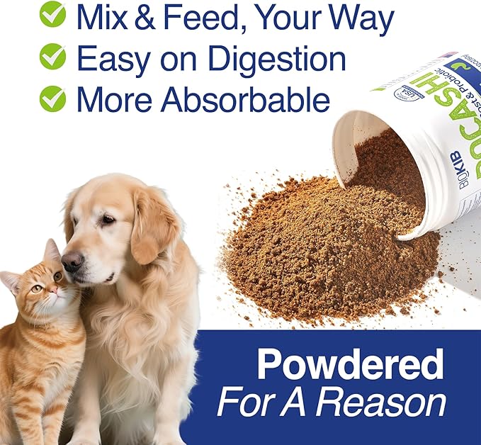 BOCASHI Probiotics for Dogs & Cats, Pet Fermented Nutritional Powder - for Digestive Health, Gut Support, Diarrhea & Constipation, Immune Booster - Natural, Made in USA - 60 Scoops-PawvioPets