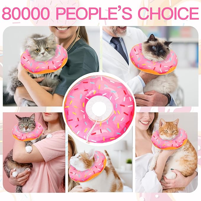Cat Cone Collar Soft, Cute Cat Donut Collar After Surgery, Adjustable Kitten Recovery Cones to Stop Licking, Lightweight Neck Elizabethan Collars for Cats Kittens (Pink, Small)-PawvioPets