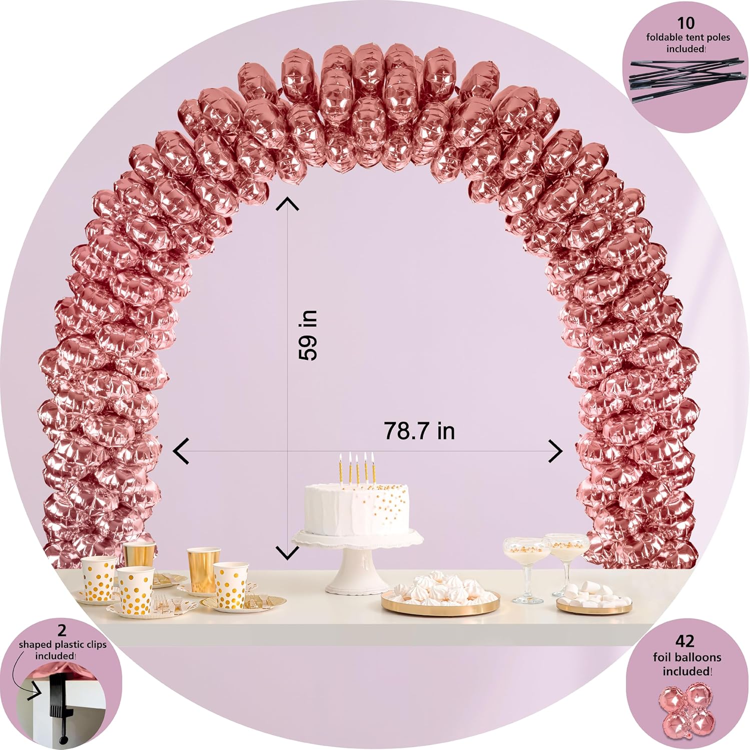 6.6FT Balloon Table Arch Kit – Adjustable Foil Balloon Arch Stand for Birthday, Wedding, Party, Baby Showers and Graduation Decorations – Easy Assembly Party Supplies (Rose Pink)