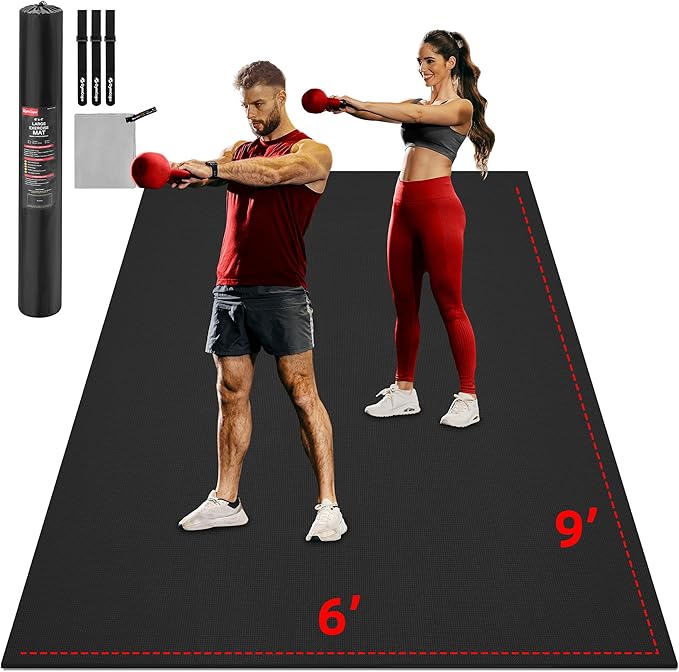Extra Large Exercise Mat, 10'x6'/9'x6'/8'x6'/7'x5'/6'x4' (8mm/10mm) Thick Workout Mat for Home Gym Flooring, Garage, Shoe-Friendly, High-Density, MMA, HIIT, Weight Lifting, Cardio&Strength-PawvioPets
