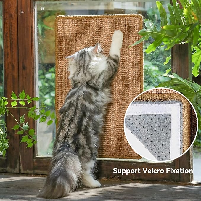 FUKUMARU Cat Scratcher Mat, 23.6 X 15.7 Inch Natural Sisal Cat Scratch Mats, Horizontal Cat Floor Scratching Pad Rug with Sticky Tapes, Protect Couch and Carpets-PawvioPets