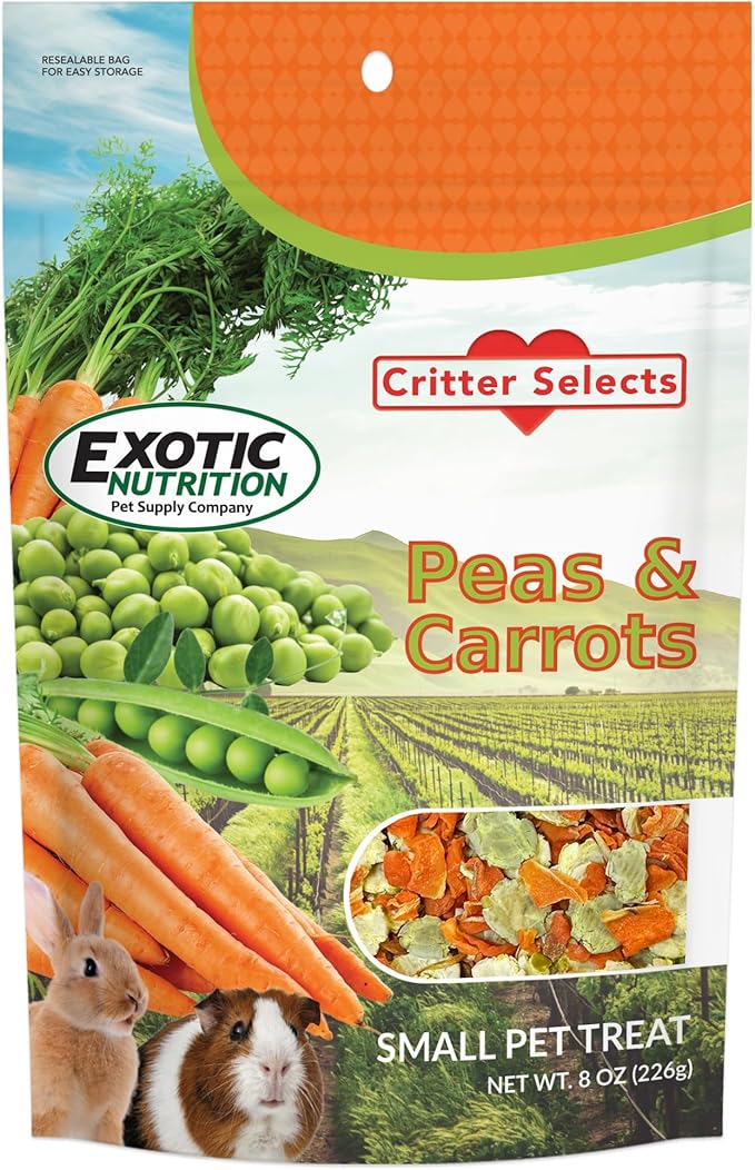 Exotic Nutrition Peas & Carrots 8 oz. - Healthy Natural Mixed Dried Vegetable Treat - for Rabbits, Guinea Pigs, Hamsters, Chinchillas and Small Pets-PawvioPets
