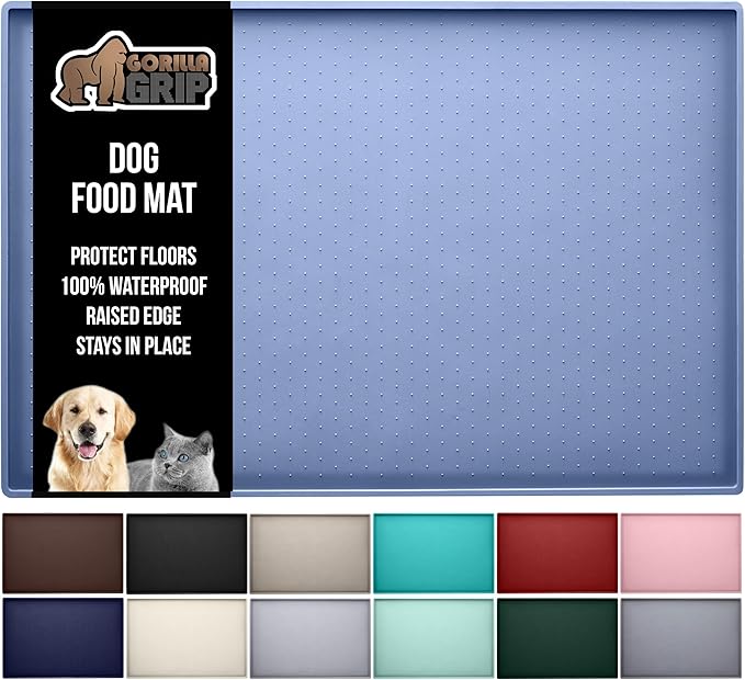 GORILLA GRIP 100% Waterproof Raised Edge BPA Free Silicone Pet Feeding Mat, Dog Cat Food Mats Contain Spills Protects Floors, Placemats for Cats and Dogs Water Bowl, Pets Accessories 16x10, Blue-PawvioPets