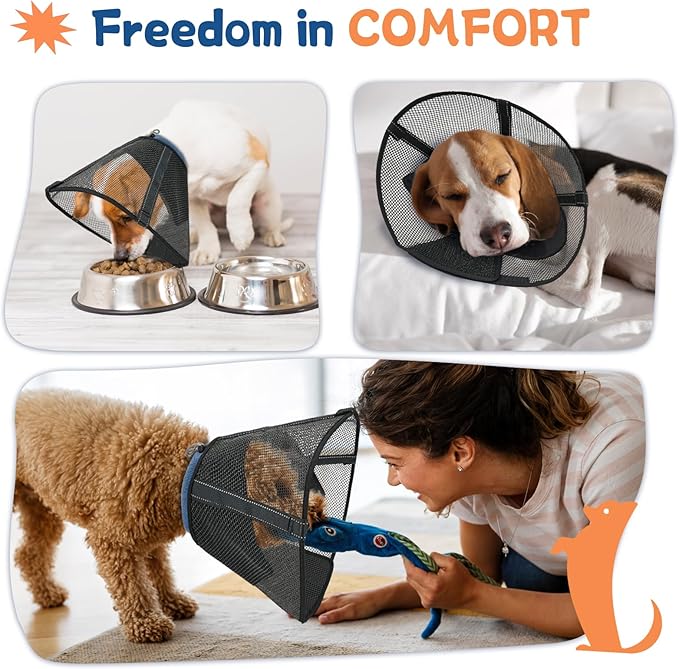Dog Cone Collar to Stop Licking: Breathable Mesh Elizabeth Recovery Collar Alternative with Soft Padded After Surgery Neuter Spay Wound, for Large Medium, Small Dogs, Normal Eating and Drinking-PawvioPets
