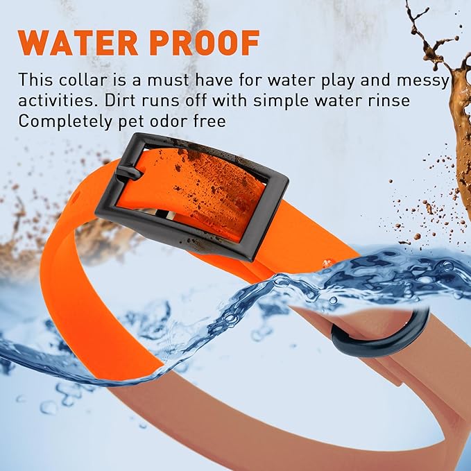 Dogline Biothane Waterproof Dog Collar Strong Coated Nylon Webbing with Black Hardware Odor- Proof for Easy Care Easy to Clean High Performance Fits Small Medium or Large Dogs, Hunter Orange-PawvioPets