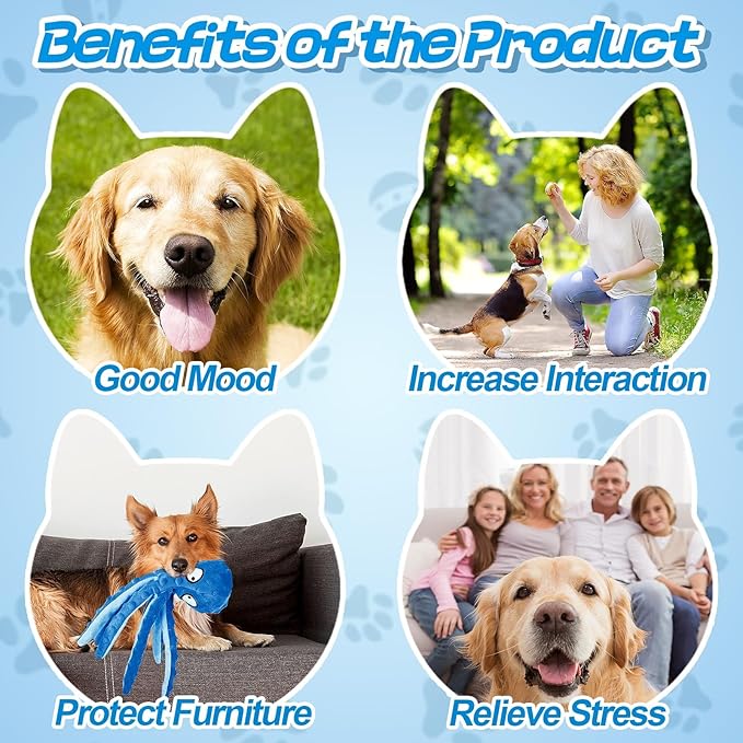 Alphatool Squeaky Dog Toys - Soft Plush Chew Crinkle Puppy Toys to Keep Them Busy, Octopus No Stuffing Interactive Essentials for Teething Small Medium Pets Dogs Gifts - 1pcs-PawvioPets