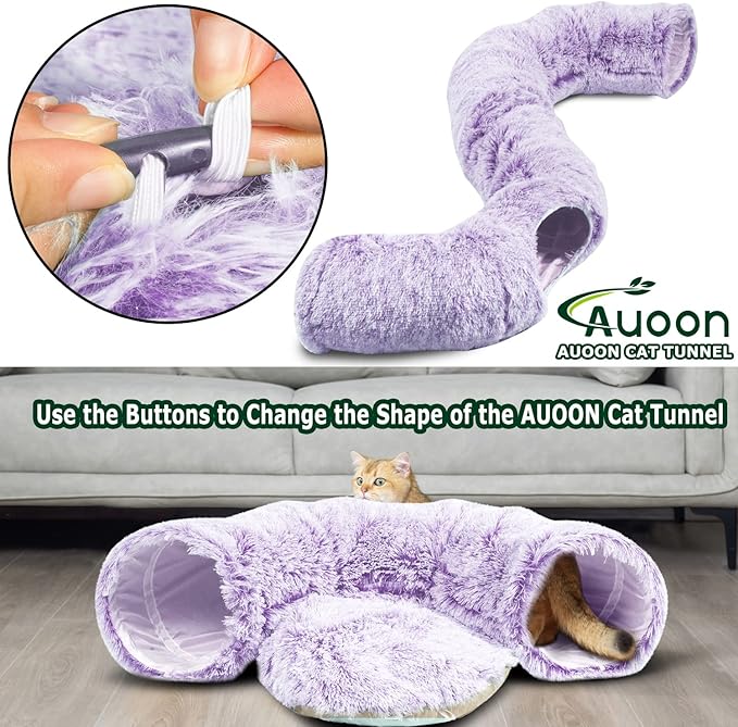 AUOON Cat Tunnel Bed for Indoor Cats - Circle Peekaboo Cat Cave with Washable Mat for Indoor Cats Kitten Kitty Puppy Rabbit Ferret (Purple)-PawvioPets