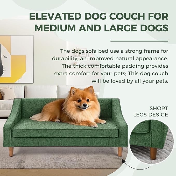 Dog Sofa Couch for Medium to Large Dogs, Durable Pet Sofa with Washable Fabric, Elevated Mini Dog Bed with Wooden Legs for Medium and Large Dogs, Dark Grey-PawvioPets