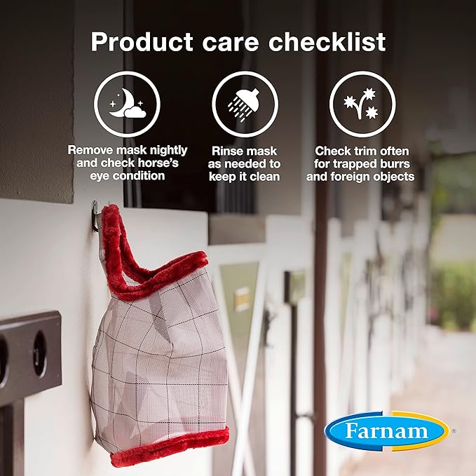 Farnam SuperMask II Fly Mask Without Ears for Foals, Full Face Coverage and Eye Protection from Insect Pests, Structured Classic Styling Mesh with Plush Trim, Foal Size-PawvioPets