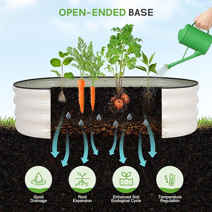 Galvanized Raised Garden Bed Outdoor - 4×2×1ft Planter Raised Beds for Gardening | Oval Metal Garden Planter Box with Safety Edging and Gloves for Vegetables Fruits and Flowers - White-PawvioPets