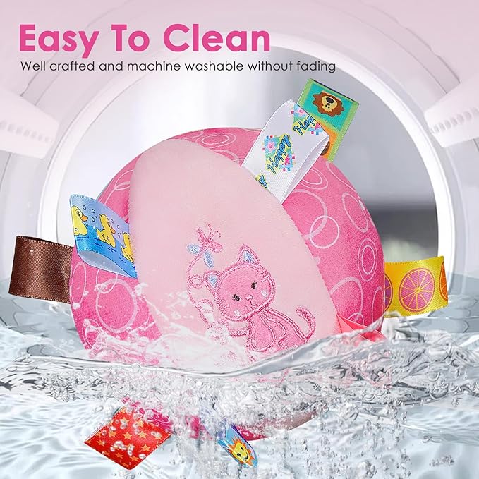 Dog Squeaky Plush Toy with Straps, 6-Inch Soft Stuffed Ball with Cotton Material and Bell Built-in, Pet Interactive Fetch Toy for Small to Large Dog-PawvioPets