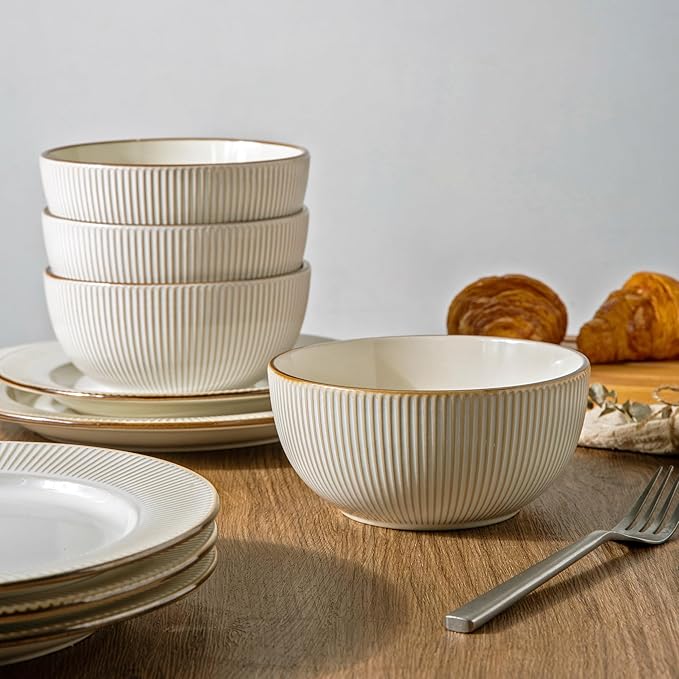 GBHOME Ceramic Dinnerware Sets,18 pcs Embossed Elegant Stoneware Plates and Bowls Sets, Housewarming Wedding Gift | Dishwasher & Microwave Safe | Dishes Set Service for 6-PawvioPets
