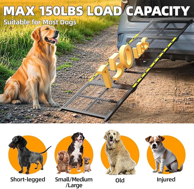Dog Ramp for Car, 74x20 Inches Outdoor Portable Dog Ramps for Large Dogs with Reflective Strips, Non-Slip Surface Pet Ramp (Support Up to 150LBS)-PawvioPets