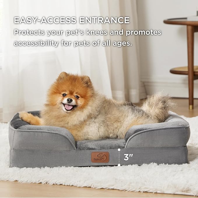 Bedsure Orthopedic Dog Beds for Small Dogs - Washable Small Dog Cat Bed Waterproof, Comfort Pet Couch Sofa with Washable Removable Cover, Pets Bed with Nonskid Bottom, Grey, 24"-PawvioPets