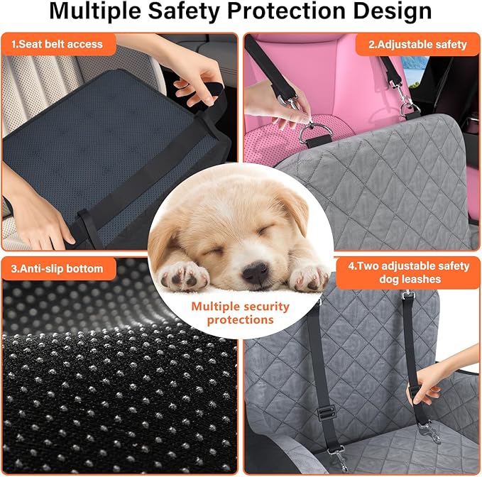 Dog Booster Car Seat, 6in Memory Foam Adjustable Booster Cushion for Small/Medium Dogs, Detachable and Washable Dog Car Seat with Cooling Mat, Pet Booster Seat with Storage Pockets, 2 Safety Belts-PawvioPets