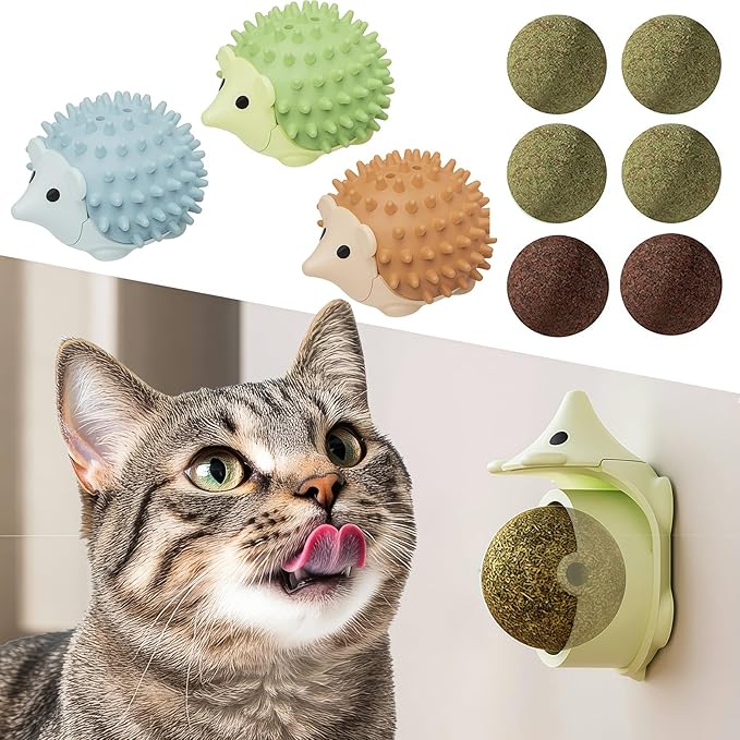 6 Pcs Catnip Ball Toys with Rubbing Shell, Lickable Roller Catnip Toys for Cats Chew, Edible and Refillable Kitten Toys, Teeth Cleaning Dental Indoor Cat Treats Toys, 3 Shells 6 Balls-PawvioPets