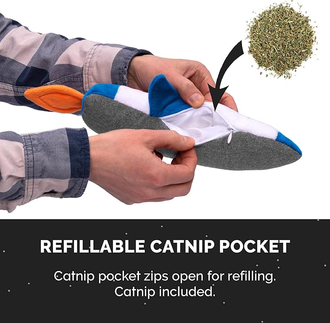 Furhaven Plush Cat Toy w/ Catnip for Indoor Cats, Washable & Durable w/ Refillable Catnip Pocket - Rocket Kicker Plush Toy - White/Blue, One Size-PawvioPets